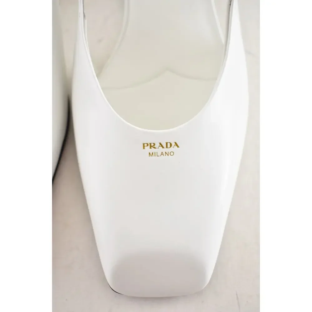 Prada White Leather Square Toe Mary Jane Slingback Ballerina Ballet Flat 37.5 - Picture 10 of 16